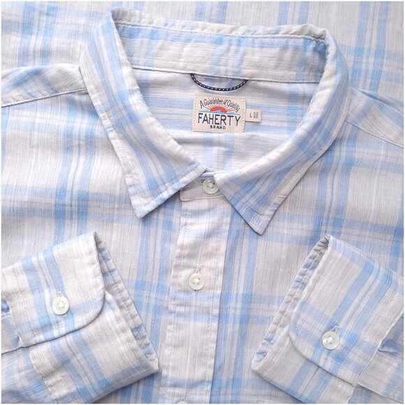 Faherty Other - FAHERTY Large Blue Plaid Movement Cotton Stretch Blend Long Sleeve Shirt